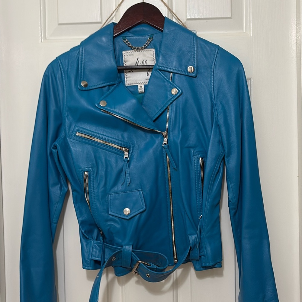 Milly 100 percent lamb skin leather moto jacket, size 8
